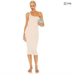 Re Ona Ivory Sophia One Shoulder Sexy Bodycon Knit Lined Midi Dress Small